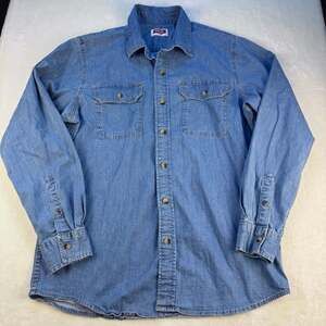 Wrangler Denim Shirt Mens M Long Sleeve Epic Soft Flex For Comfort Button Up